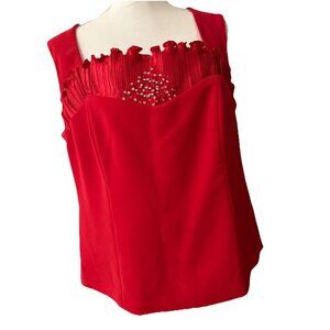 Elegance Couture Blouse Red Beaded Evening Party Pleated Glamour Fashion